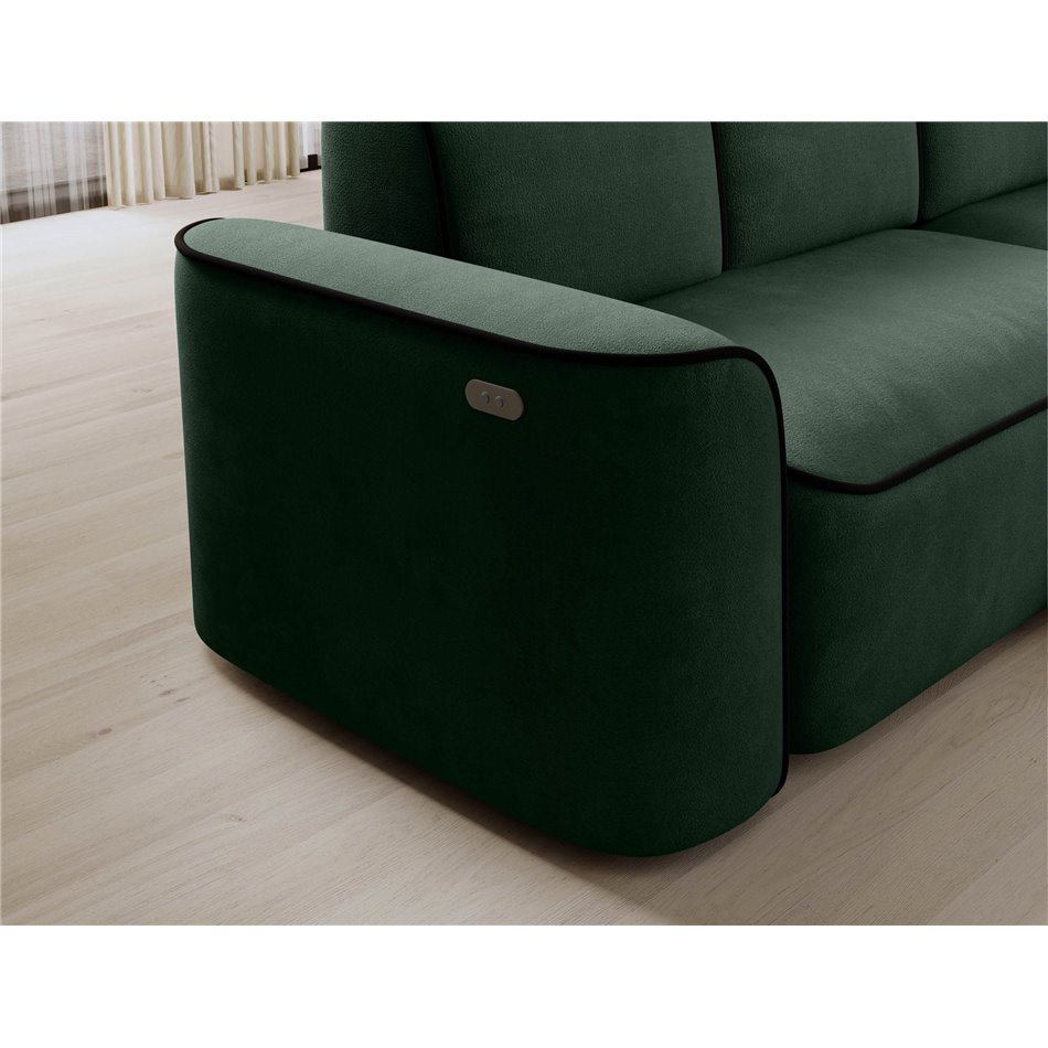 Corner sofa Elume R, sleeping function, Amore 35, Velvetmat 10, bouclé, green, H88x190x287cm