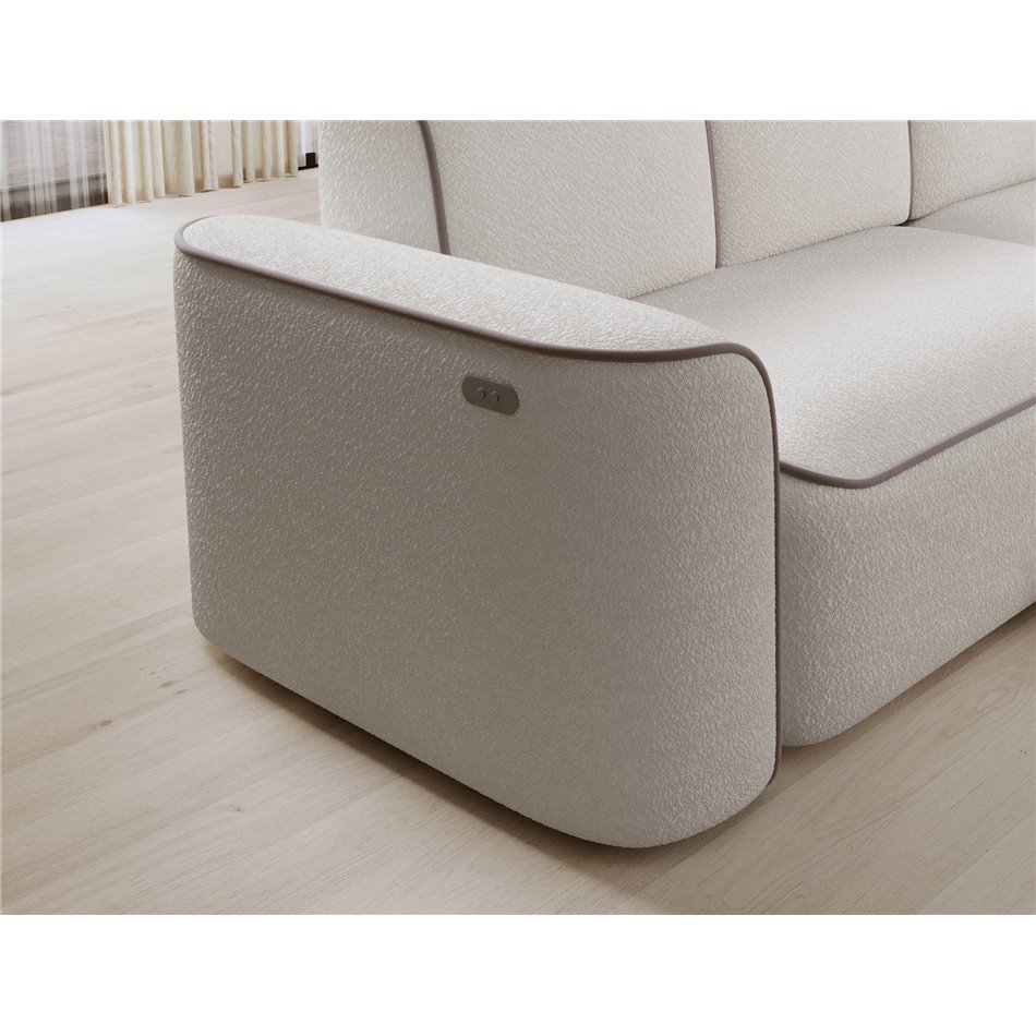 Corner sofa Elume R, sleeping function, Royal 01, Paros 02, bouclé, white, H88x190x287cm