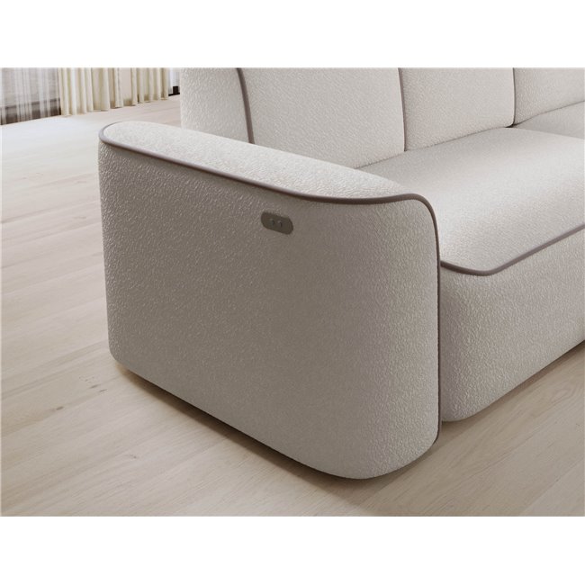 Corner sofa Elume R, sleeping function, Royal 01, Paros 02, bouclé, white, H88x190x287cm