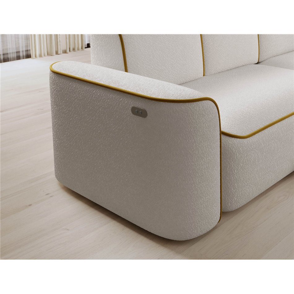 Угловой диван Elume R, с механизмом раскладыванием, Royal 01, Riviera 41, букле, белый, H88x190x287см