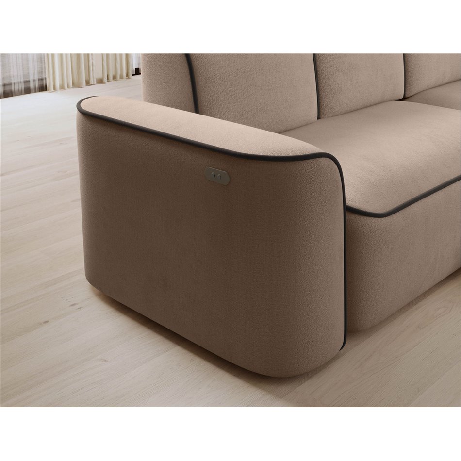 Corner sofa Elume R, sleeping function, Royal 18, Velvetmat 22, bouclé, beige, H88x190x287cm