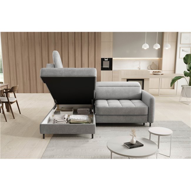 Угловой диван Elbare L, раздвижной, Nube 3, бархат, серый, H100x160x208см