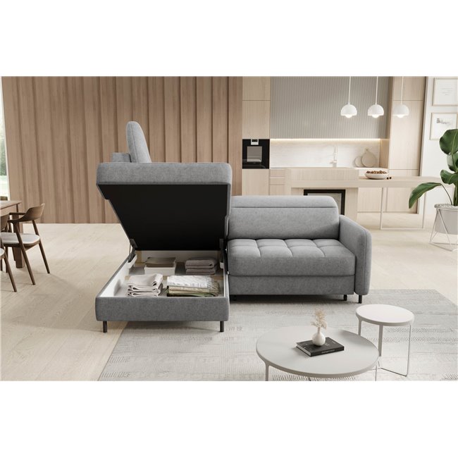 Corner sofa Elbare L, sleeping function, Raquel 04, grey, H100x160x208cm