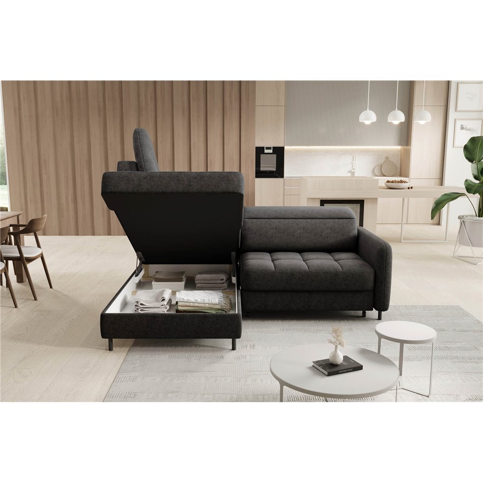 Corner sofa Elbare L, sleeping function, Raquel 05, dark grey, H100x160x208cm