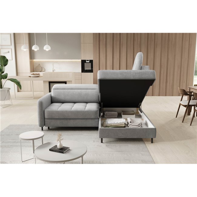 Corner sofa Elbare R, sleeping function, Nube 3, velvet, grey, H100x160x208cm