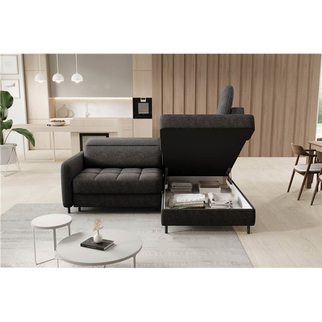 Corner sofa Elbare R, sleeping function, Raquel 05, dark grey, H100x160x208cm