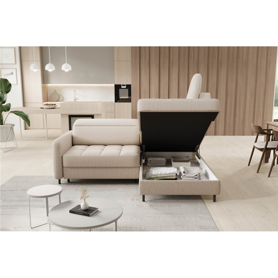 Corner sofa Elbare R, sleeping function, Manhattan 18, velvet, beige, H100x160x208cm