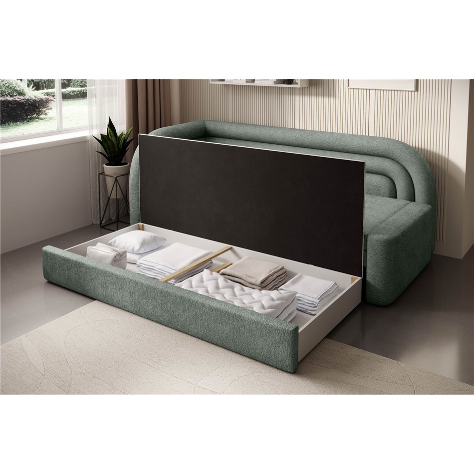 Sofa bed Elfabilo L, sleeping function, Touch 100, textured velvet, green, H80x86x223cm