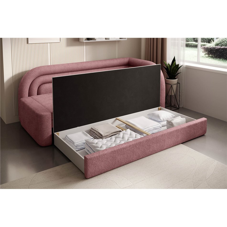 Sofa bed Elfabilo R, sleeping function, Touch 24, textured velvet, pink, H80x86x223cm