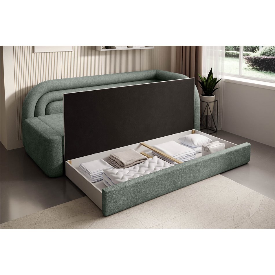 Sofa bed Elfabilo R, sleeping function, Touch 100, textured velvet, green, H80x86x223cm