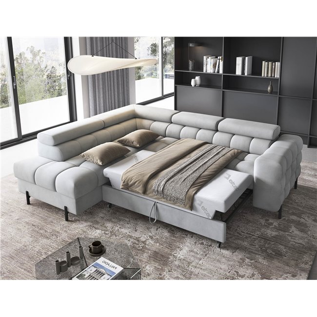 Corner sofa Elferucce L, sleeping function, Paros 05, grey, H93x200x276cm
