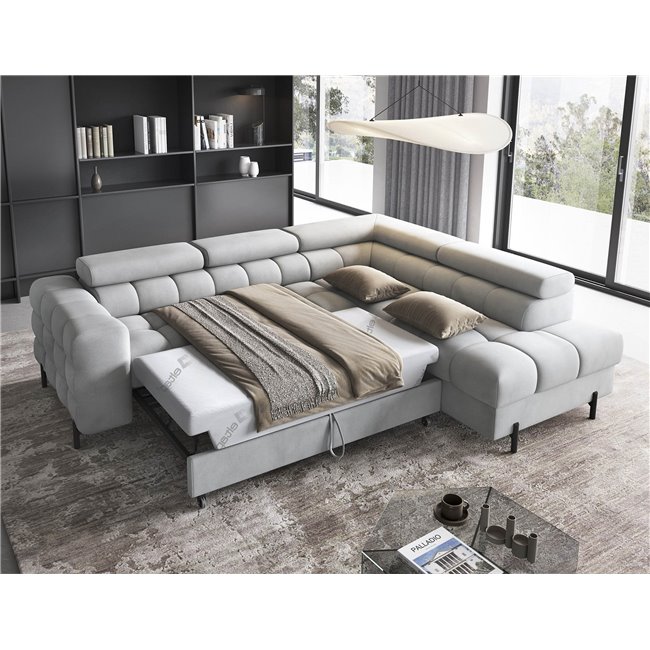 Corner sofa Elferucce R, sleeping function, Paros 05, grey, H93x200x276cm
