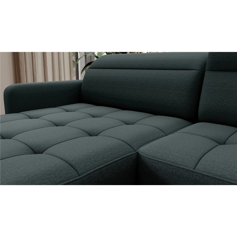 U shape sofa Elberto L, sleeping function, Manhattan 38, velvet, green, H100x165x306cm