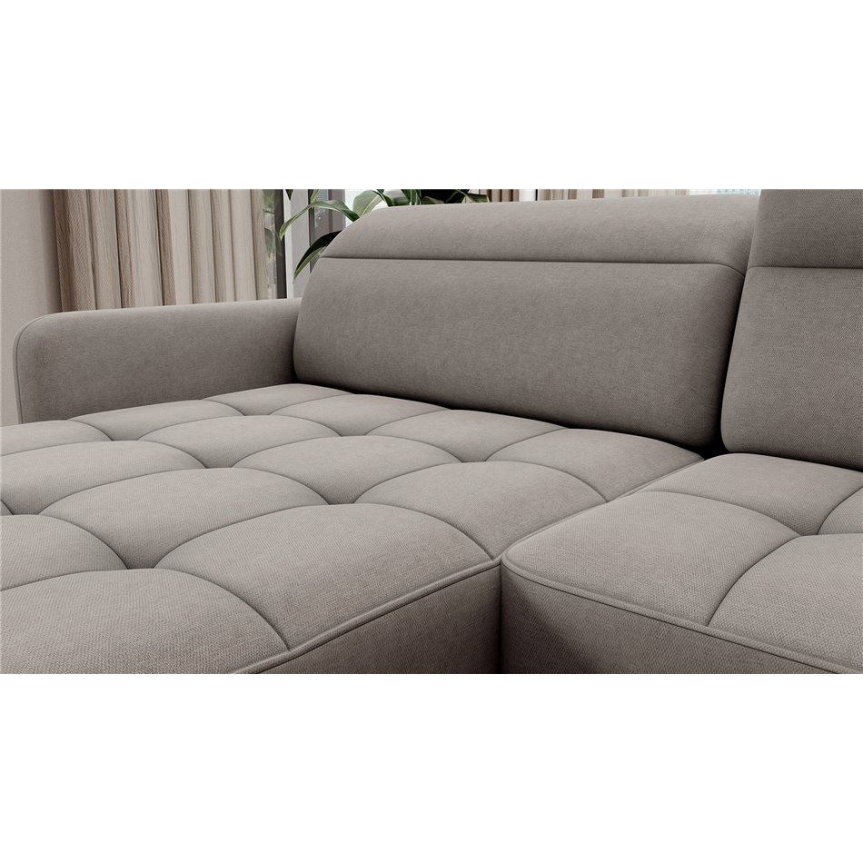 U shape sofa Elberto L, sleeping function, Raquel 03, grey, H100x165x306cm