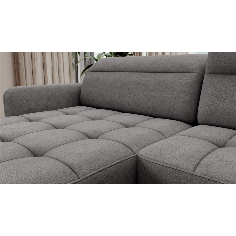 U shape sofa Elberto L, sleeping function, Toscany 03, velvet, grey, H100x165x306cm