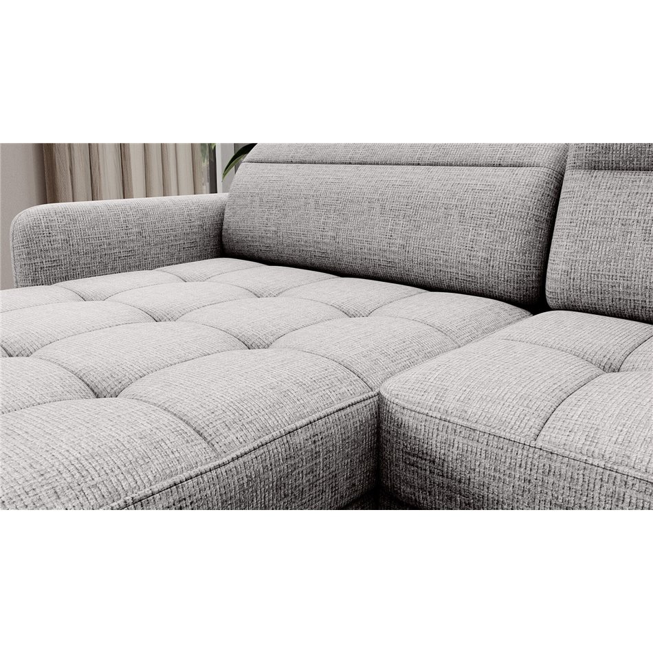 U shape sofa Elberto L, sleeping function, Aubron 03, wavy velvet, grey, H100x165x306cm