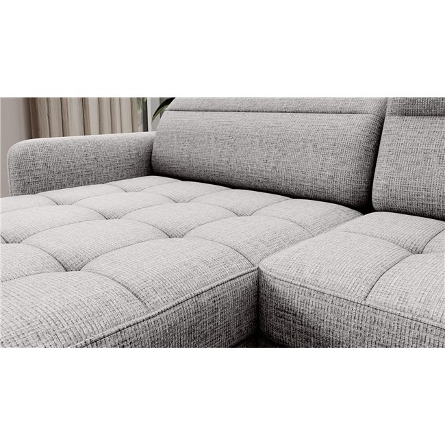 U shape sofa Elberto L, sleeping function, Aubron 03, wavy velvet, grey, H100x165x306cm