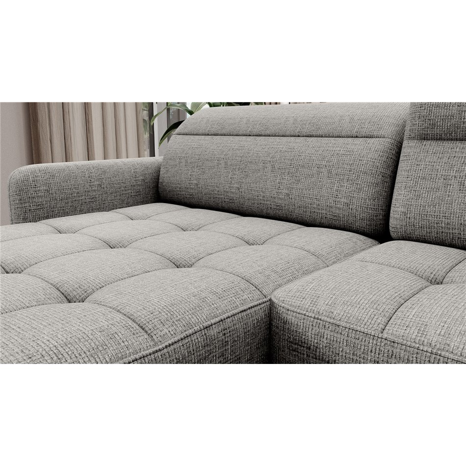 U shape sofa Elberto L, sleeping function, Aubron 04, wavy velvet, grey, H100x165x306cm