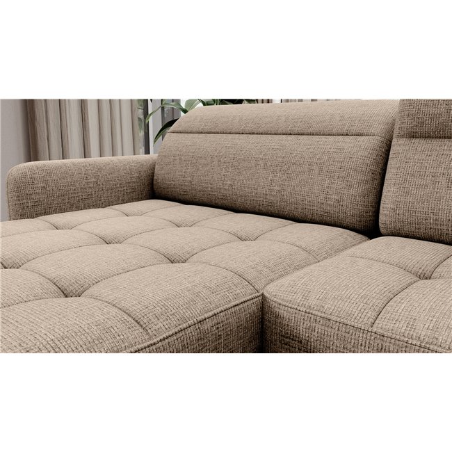 U shape sofa Elberto L, sleeping function, Aubron 04, wavy velvet, beige, H100x165x306cm