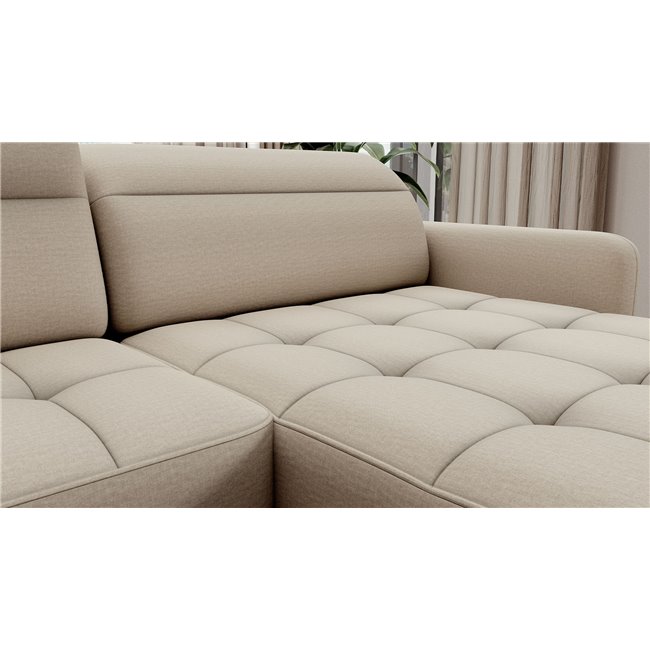 U shape sofa Elberto R, sleeping function, Manhattan 18, velvet, beige, H100x165x306cm