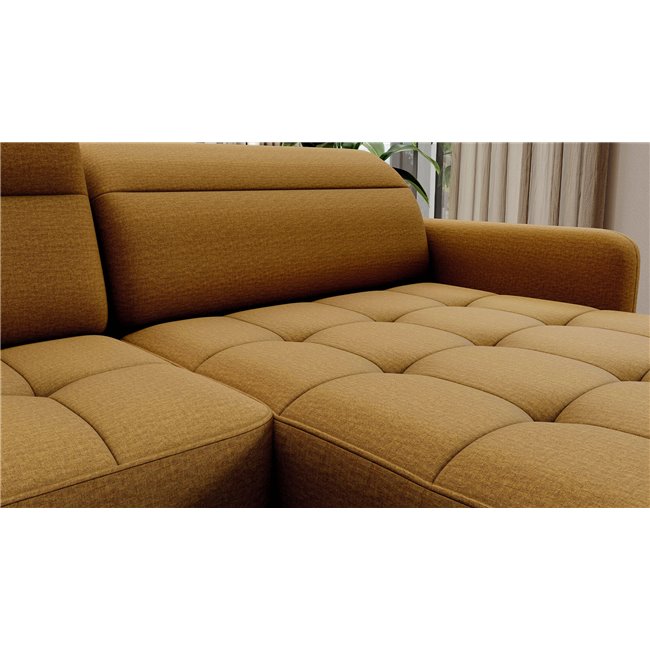 П-образный угловой диван Elberto R, раздвижной, Manhattan 45, бархат, желтый, H100x165x306см