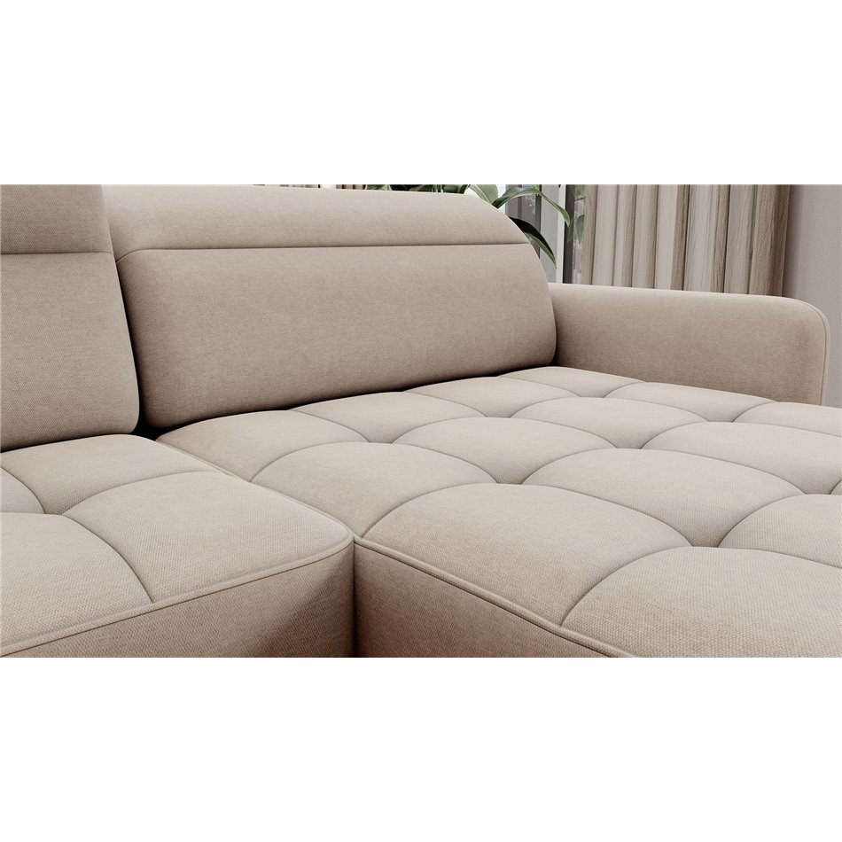U shape sofa Elberto R, sleeping function, Raquel 18, beige, H100x165x306cm