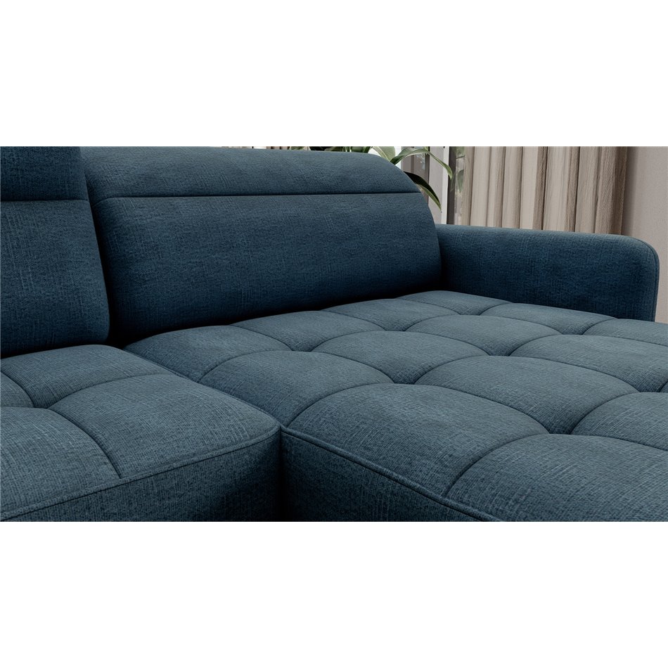 U shape sofa Elberto R, sleeping function, Toscany 40, velvet, blue, H100x165x306cm