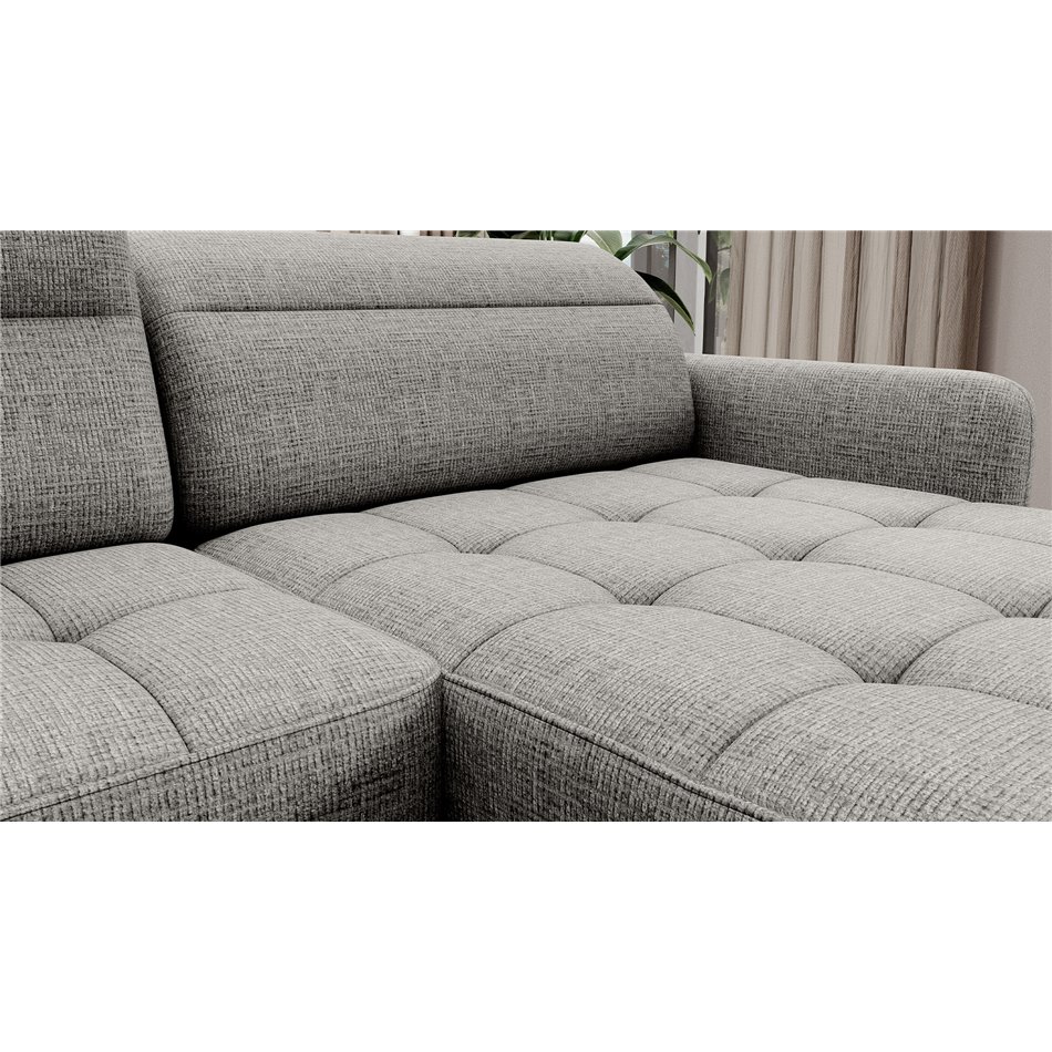 U shape sofa Elberto R, sleeping function, Aubron 04, wavy velvet, grey, H100x165x306cm