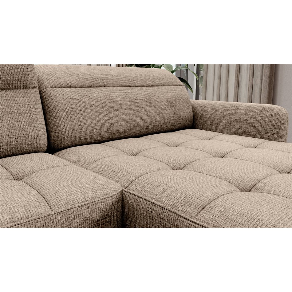 U shape sofa Elberto R, sleeping function, Aubron 20, wavy velvet, beige, H100x165x306cm