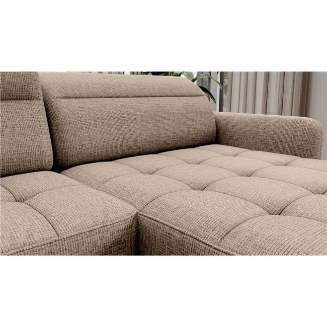 U shape sofa Elberto R, sleeping function, Aubron 20, wavy velvet, beige, H100x165x306cm