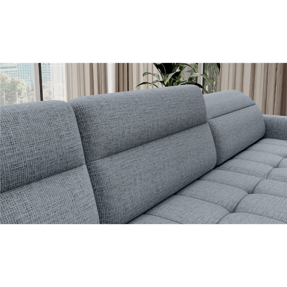 U shape sofa Elberto R, sleeping function, Aubron 100, wavy velvet, blue, H100x165x306cm