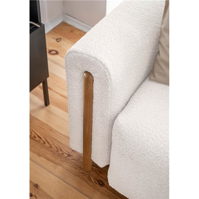 Sofa bed Elcadova Oak, sleeping function, Royal 01, bouclé, white, H97x97x244cm