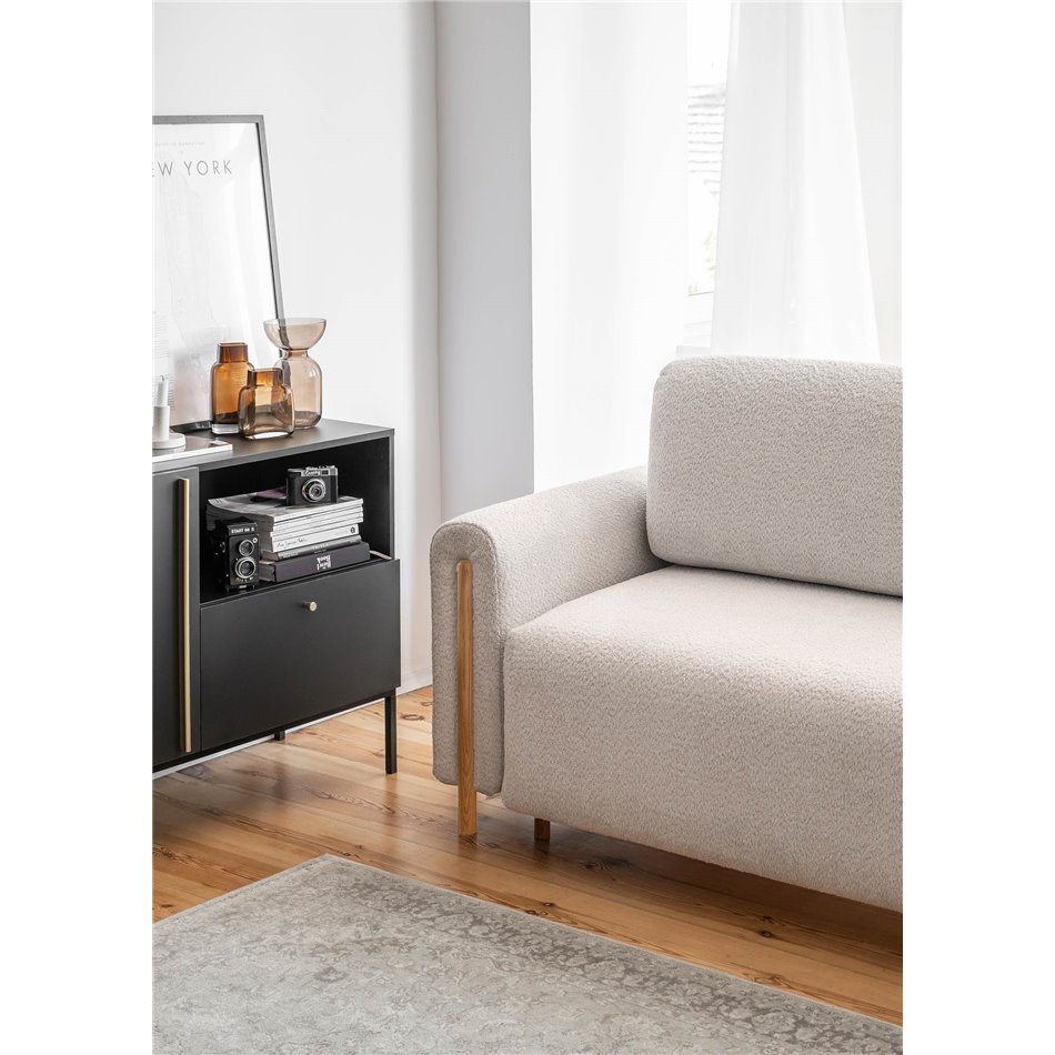 Sofa bed Elcadova Oak, sleeping function, Royal 18, bouclé, beige, H97x97x244cm