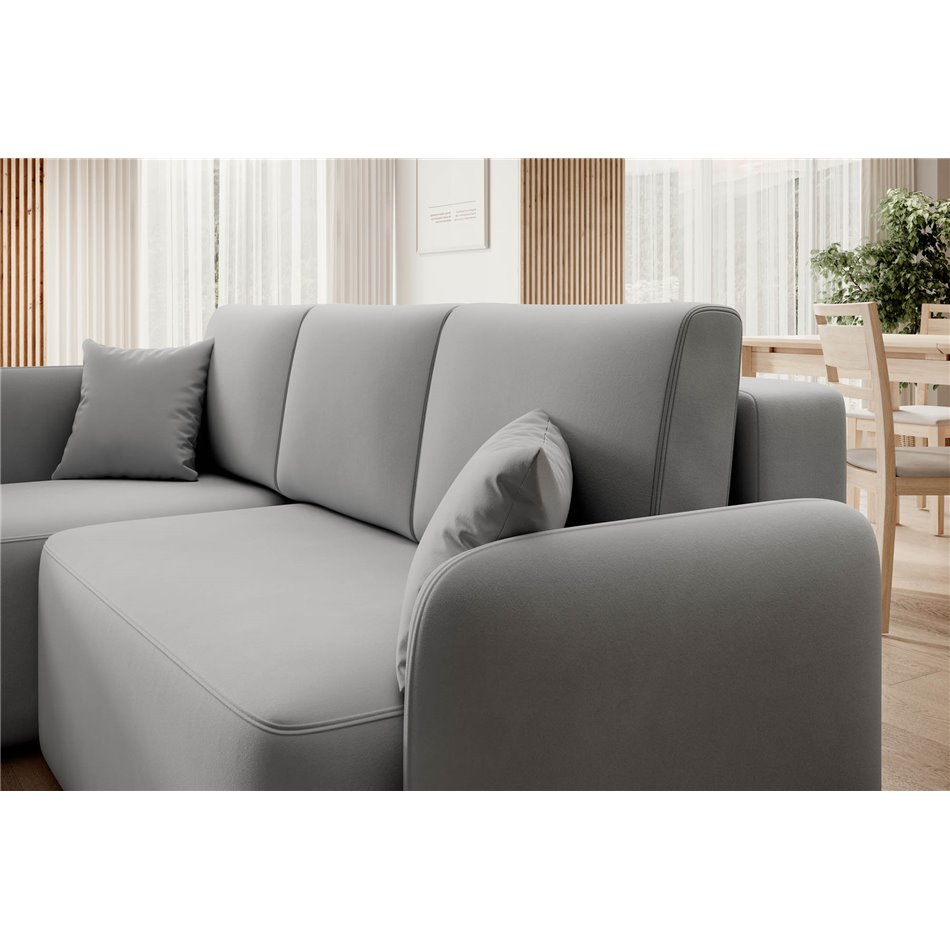 Corner sofa Elhandson L, sleeping function, Sola 4, grey, H89x150x206cm