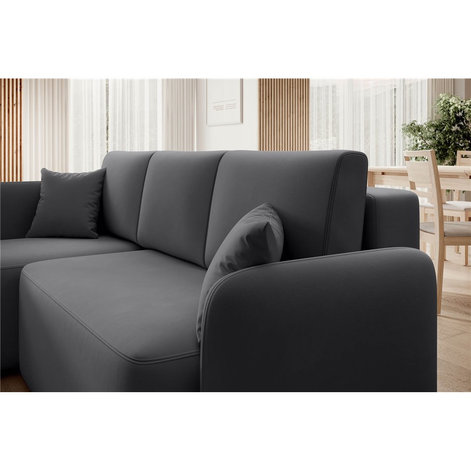 Corner sofa Elhandson L, sleeping function, Sola 6, dark grey, H89x150x206cm