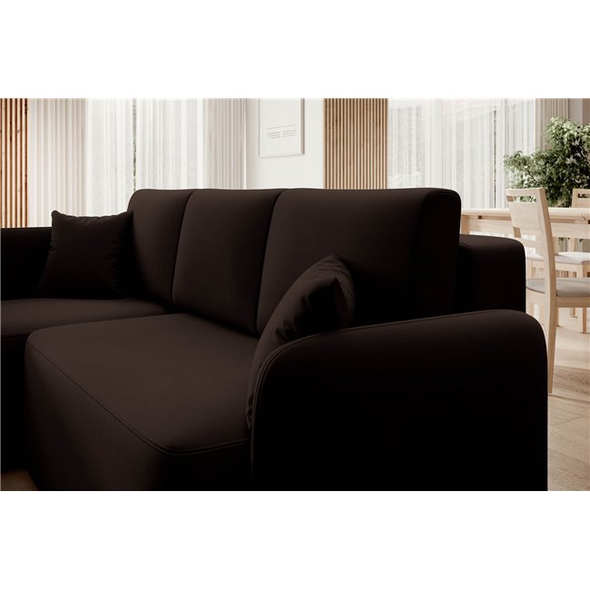 Corner sofa Elhandson L, sleeping function, Lukso 22, velvet, brown, H89x150x206cm