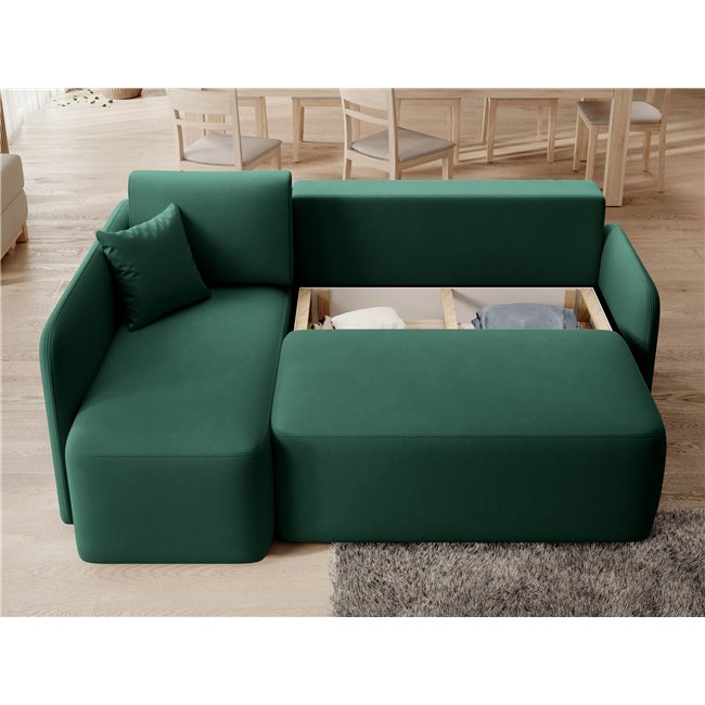 Corner sofa Elhandson L, sleeping function, Lukso 35, velvet, green, H89x150x206cm