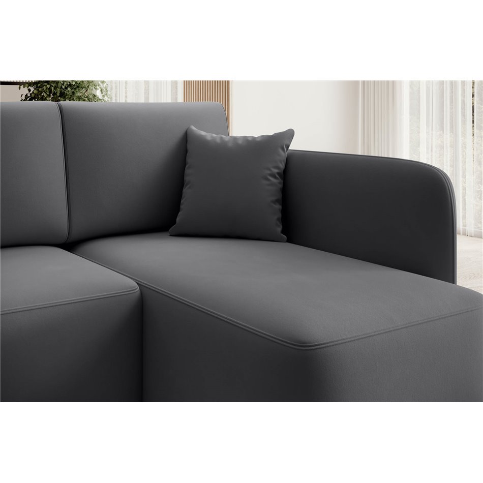 Corner sofa Elhandson R, sleeping function, Sola 6, dark grey, H89x150x206cm