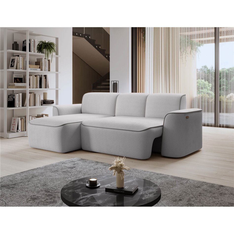 Corner sofa Elume L, sleeping function, Amore 03, Paros 05, bouclé, grey, H88x190x287cm