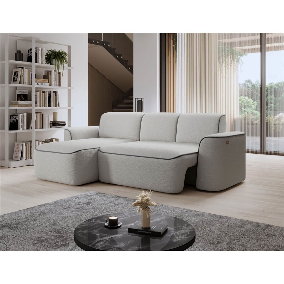 Corner sofa Elume L, sleeping function, Royal 03, Velvetmat 4, bouclé, grey, H88x190x287cm