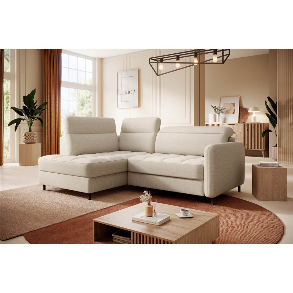 Corner sofa Elbare L, sleeping function, Manhattan 18, velvet, beige, H100x160x208cm