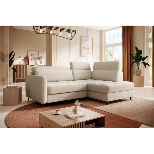 Corner sofa Elbare R, sleeping function, Manhattan 18, velvet, beige, H100x160x208cm