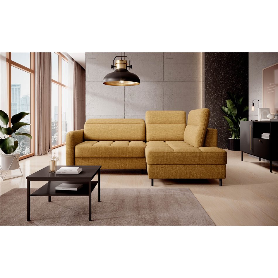 Corner sofa Elbare R, sleeping function, Manhattan 45, velvet, yellow, H100x160x208cm