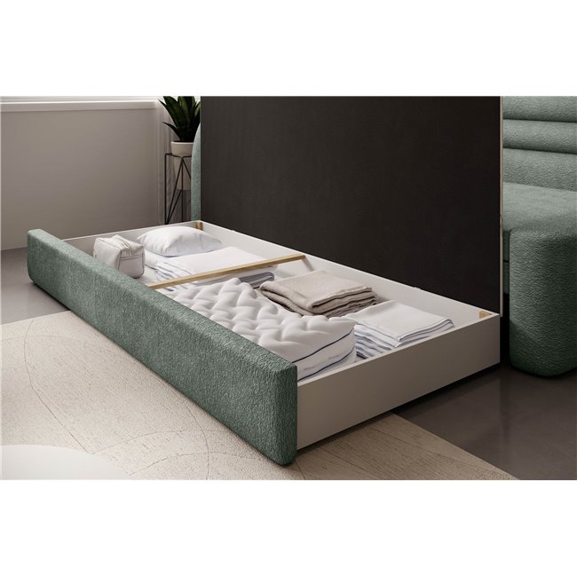 Sofa bed Elfabilo L, sleeping function, Touch 100, textured velvet, green, H80x86x223cm