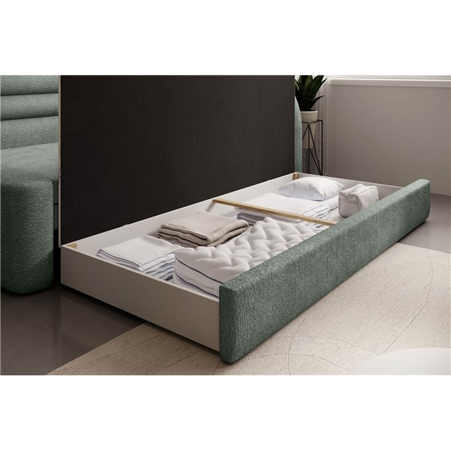 Sofa bed Elfabilo R, sleeping function, Touch 100, textured velvet, green, H80x86x223cm