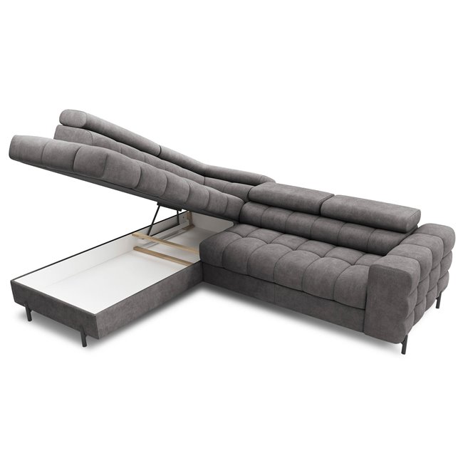 Corner sofa Elferucce L, sleeping function, Aura 04, velvet, grey, H93x200x276cm