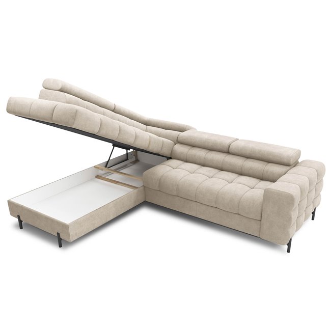 Corner sofa Elferucce L, sleeping function, Aura 18, velvet, beige, H93x200x276cm