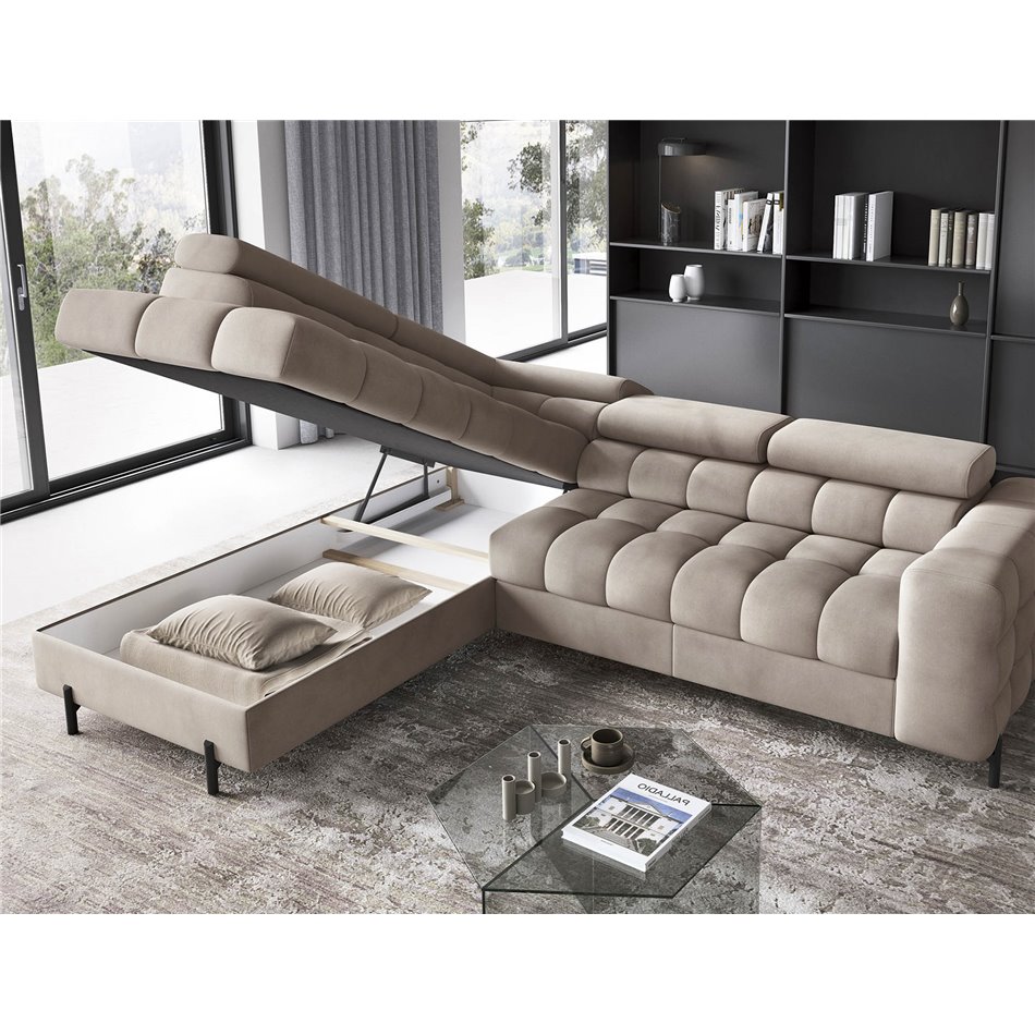 Corner sofa Elferucce L, sleeping function, Paros 02, beige, H93x200x276cm