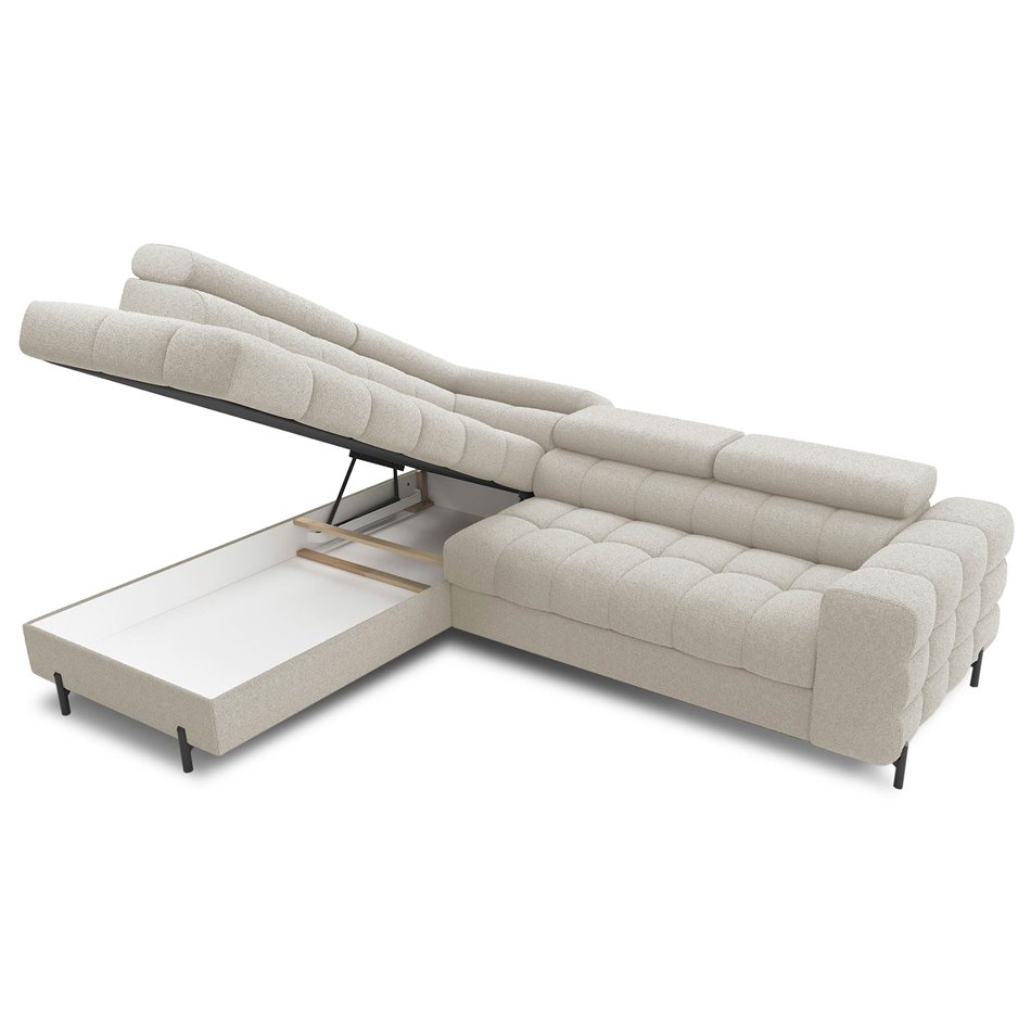 Corner sofa Elferucce L, sleeping function, Royal 18, bouclé, beige, H93x200x276cm