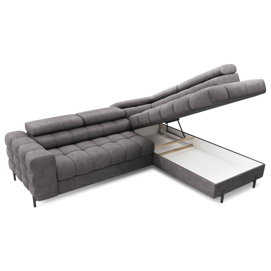 Corner sofa Elferucce R, sleeping function, Aura 04, velvet, grey, H93x200x276cm